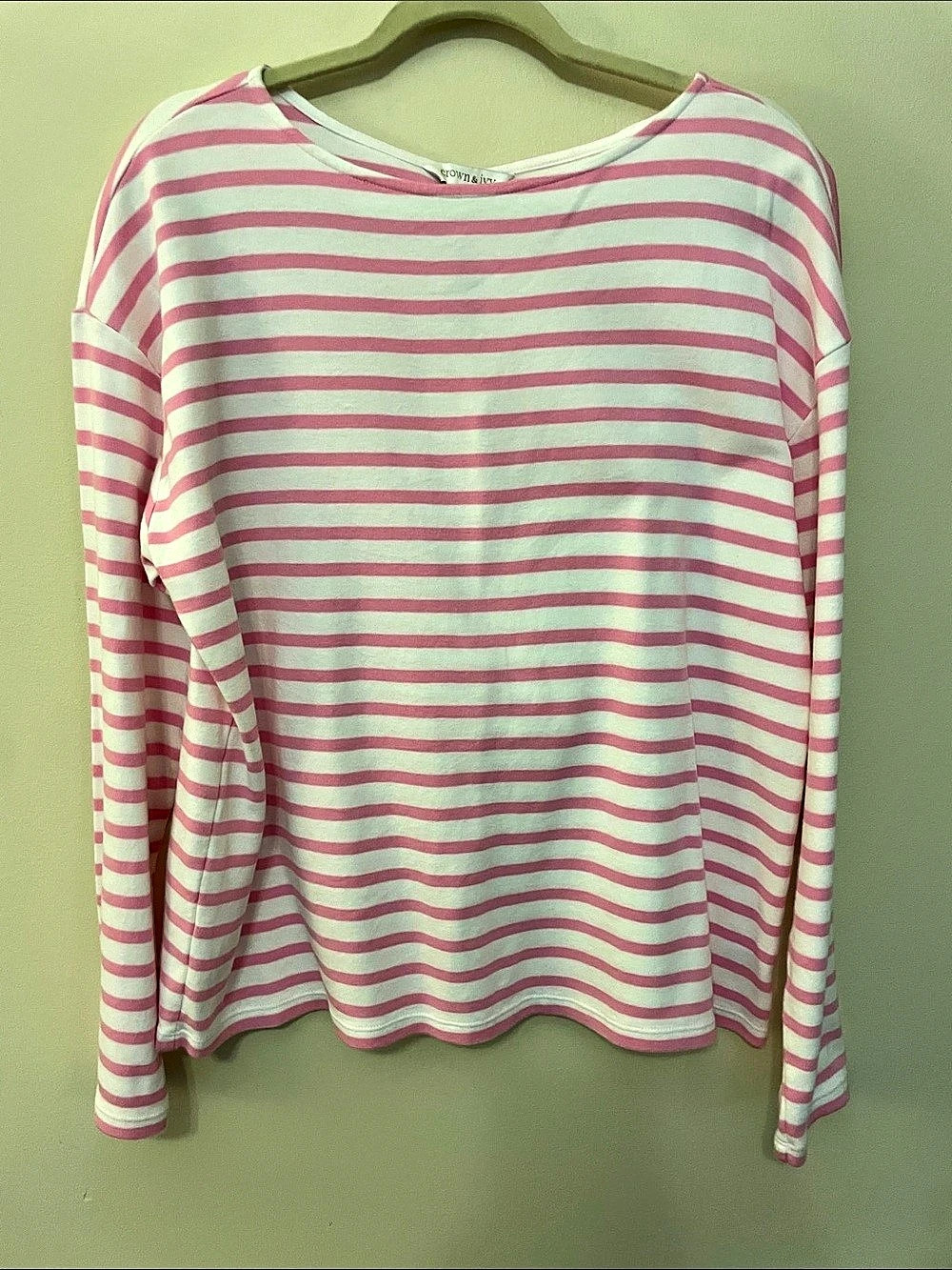 Crown & Ivy Striped Bow Back Long Sleeve Top in Pink & White Size Large